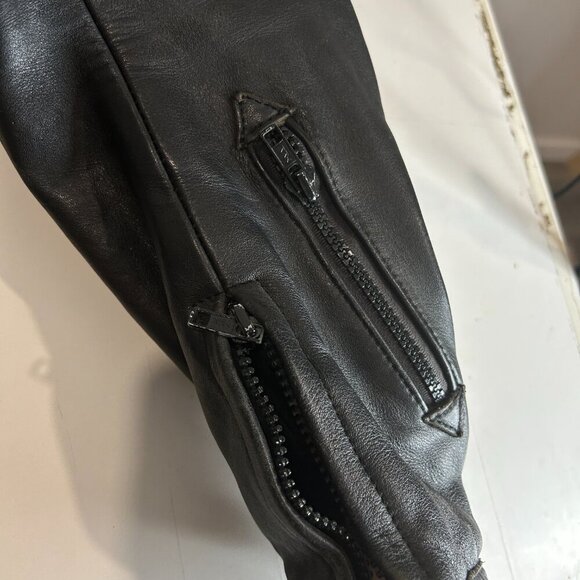 Vtg Teknic Black Leather Motorcycle Jacket Men’s Sz 40/50 Padded Biker Cafe Race - Picture 7 of 14